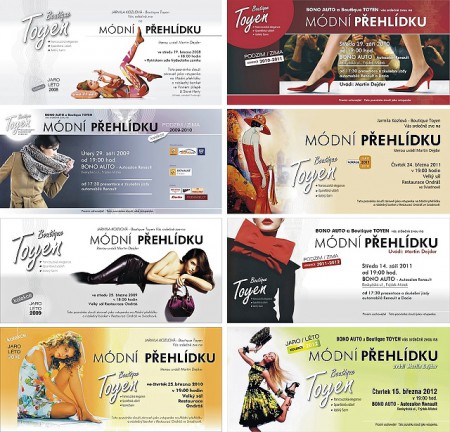 tradiční pozvánky na přehlídku kolekcí Boutique Toyen 2008-2012